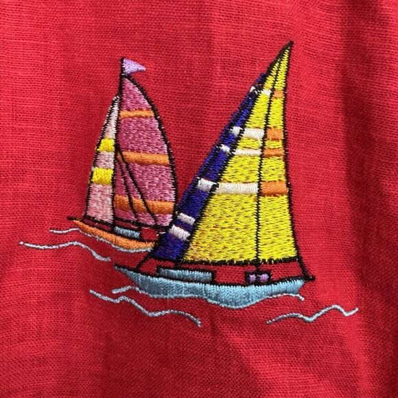 Vintage Ultra Womens Embroidered Linen Blend Sheath Dress Size 14 Red Sailboat - Picture 3 of 11
